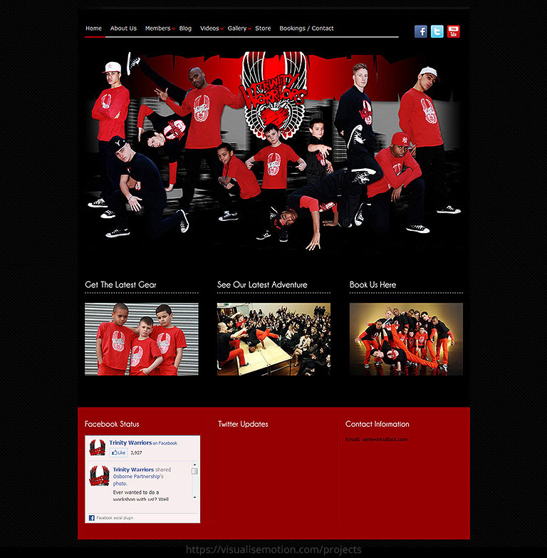 Dance group website home page layout